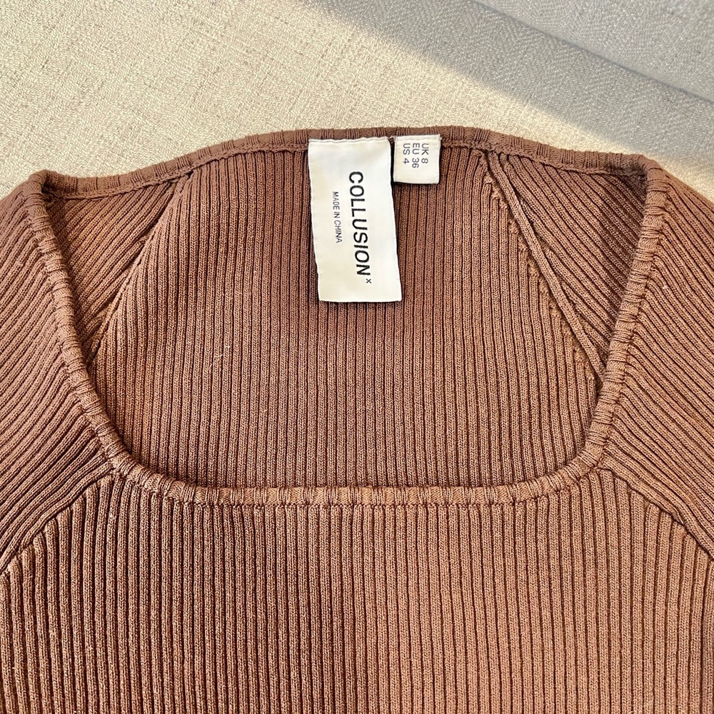 Brown Ribbed Crew Neck Sweater - Picture 7 of 15
